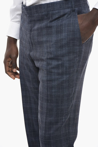 CC COLLECTION Wool Silk and Linen Blend Suit with Tartan Motif