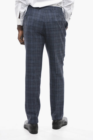 CC COLLECTION Wool Silk and Linen Blend Suit with Tartan Motif