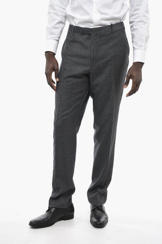 Pantaloni in Lana Micro Pied de Poule con Passanti