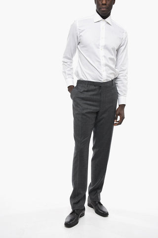 Pantaloni in Lana Micro Pied de Poule con Passanti