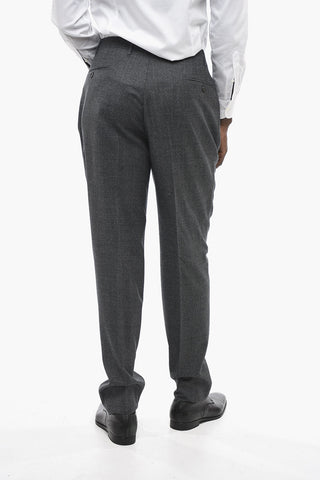Pantaloni in Lana Micro Pied de Poule con Passanti