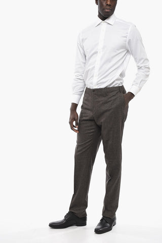 Pantaloni in Misto Lana Hopsack con Passanti