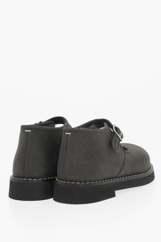 MM22 Suede Closed Mary Jane loafers with Cut-Out Details and Real Fur Inner