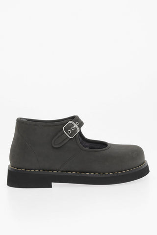 MM22 Suede Closed Mary Jane loafers with Cut-Out Details and Real Fur Inner