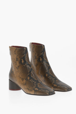 MM6 Python Effect Leather Ankle Boots with Zip Closure Heel 5cm 