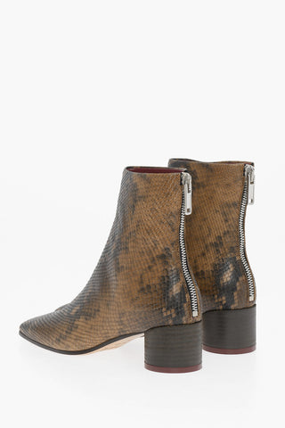 MM6 Python Effect Leather Ankle Boots with Zip Closure Heel 5cm 