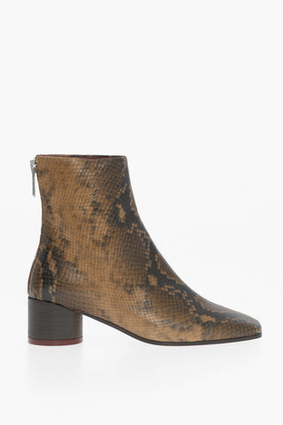 MM6 Python Effect Leather Ankle Boots with Zip Closure Heel 5cm 