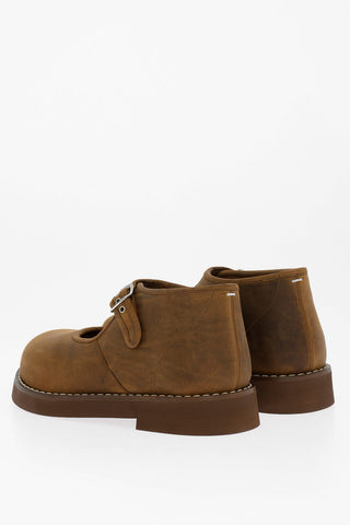 MM22 Suede Closed Mary Jane loafers with Cut-Out Details and Real Fur Inner