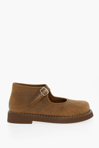MM22 Suede Closed Mary Jane loafers with Cut-Out Details and Real Fur Inner