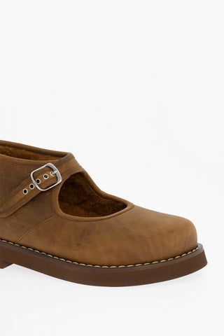 MM22 Suede Closed Mary Jane loafers with Cut-Out Details and Real Fur Inner
