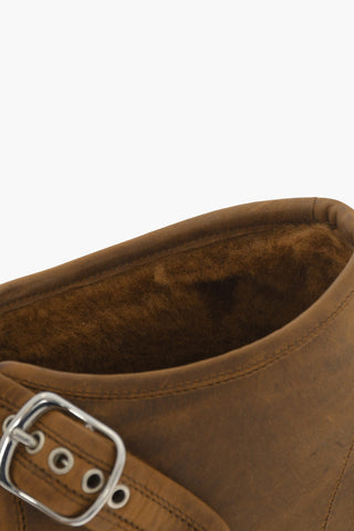MM22 Suede Closed Mary Jane loafers with Cut-Out Details and Real Fur Inner