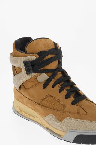 MM22 Snake-Effect Leather High Top Sneakers with Vintage-Effect Sole