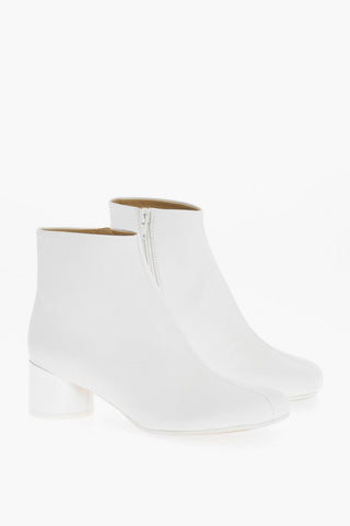 Solid Color Leather Ankle Boots with Lacquered Heel 5cm