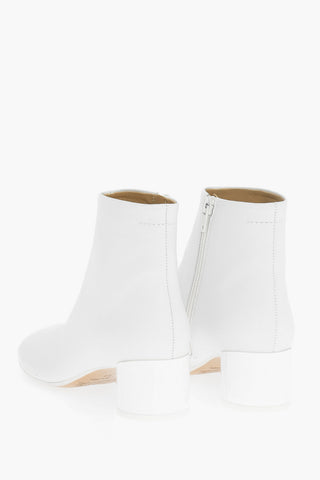 Solid Color Leather Ankle Boots with Lacquered Heel 5cm