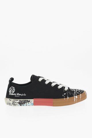 MM22 Paint Effect Canvas Low Top Sneakers