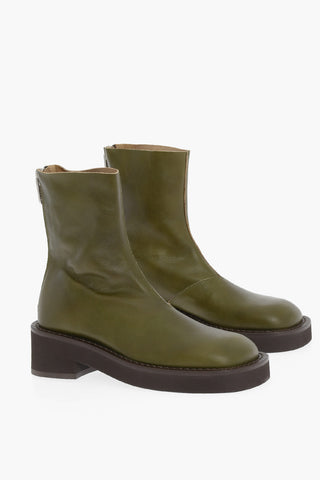 MM6 Leather Booties with Zip Closure Heel 5.5cm
