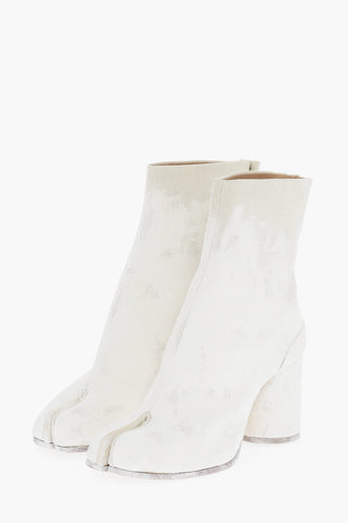 MM22 Paint Effect Canvas TABI Ankle Boots Heel 8cm