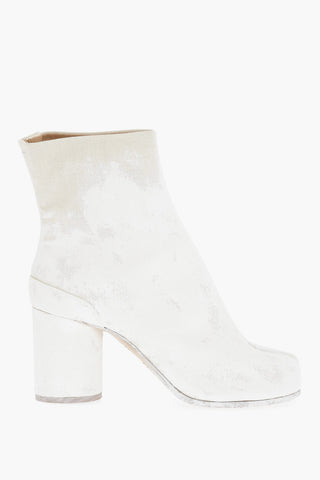 MM22 Paint Effect Canvas TABI Ankle Boots Heel 8cm
