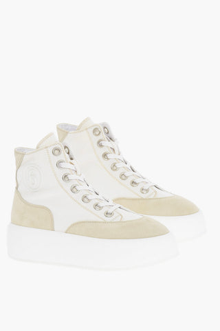MM6 Suede and Cotton High-Top Sneakers with Platform 5cm