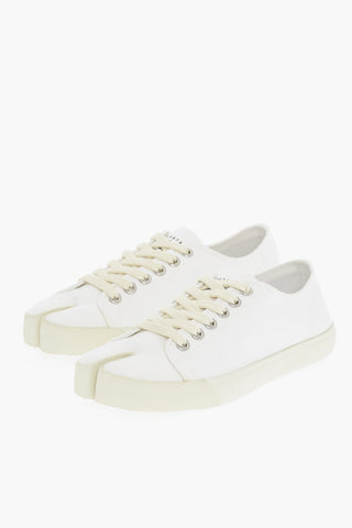 MM22 Cotton and Linen TABI Low-Top Sneakers with Ton-On-Ton Laces