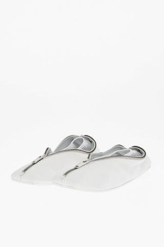 MM6 Leather Ballet Flats with Square Toe and Maxi Zip Closure