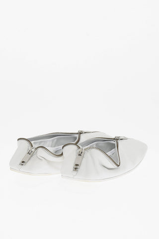 MM6 Leather Ballet Flats with Square Toe and Maxi Zip Closure