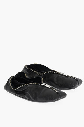 MM6 Leather Ballet Flats with Square Toe and Maxi Zip Closure