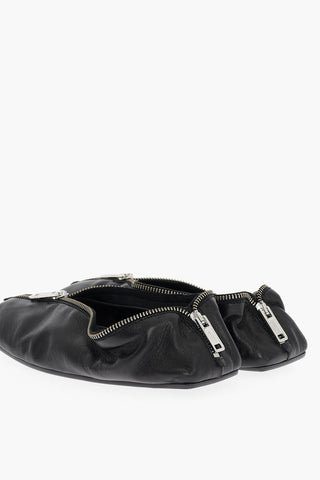 MM6 Leather Ballet Flats with Square Toe and Maxi Zip Closure