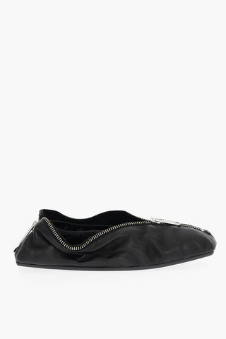 MM6 Leather Ballet Flats with Square Toe and Maxi Zip Closure