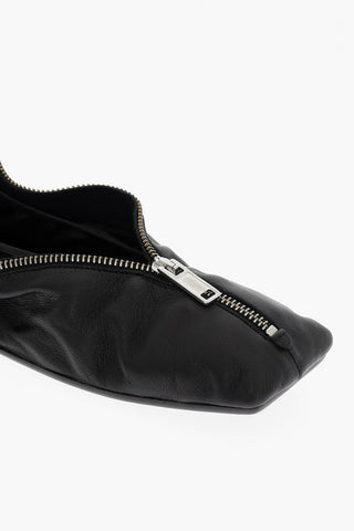 MM6 Leather Ballet Flats with Square Toe and Maxi Zip Closure