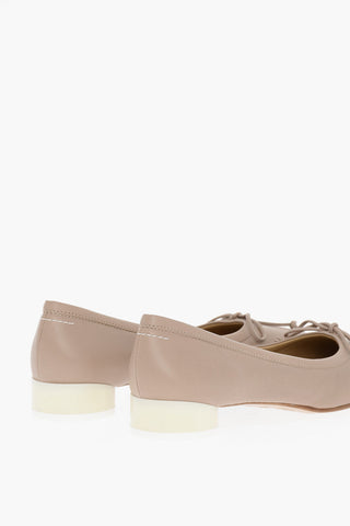 MM6 Solid Color Leather Ballet Flats Heel 3cm