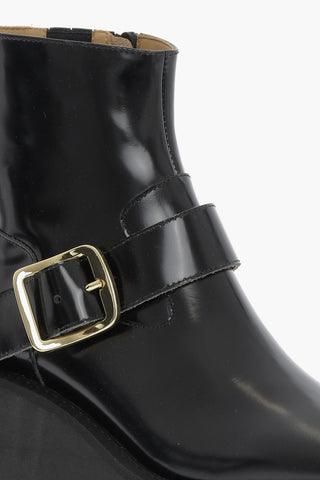 MM6 Patent Leather Ankle Boots with Golden Buckle and Wedge Heel 8cm