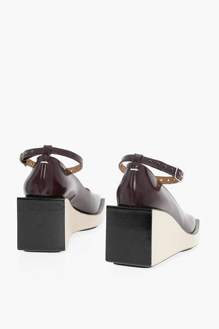 MM22 Patent Leather Ankle Strap Wedge with Wood Sole 7cm
