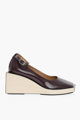 MM22 Patent Leather Ankle Strap Wedge with Wood Sole 7cm