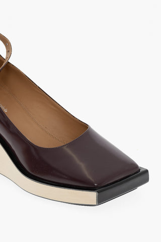 MM22 Patent Leather Ankle Strap Wedge with Wood Sole 7cm
