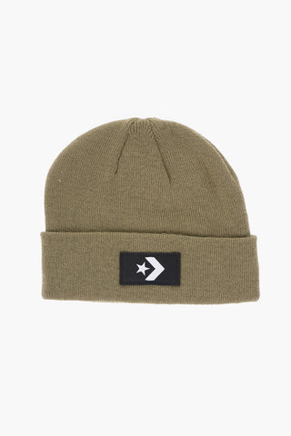 Beanie in Tinta Unita con Patch Logo a Contrasto