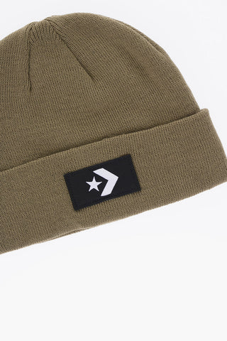 Beanie in Tinta Unita con Patch Logo a Contrasto
