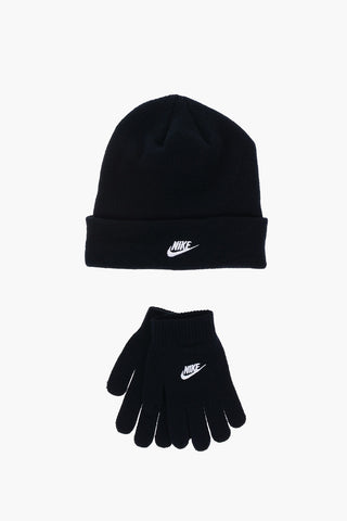 Solid Color Beanie and Gloves Set with Embroidered Logo