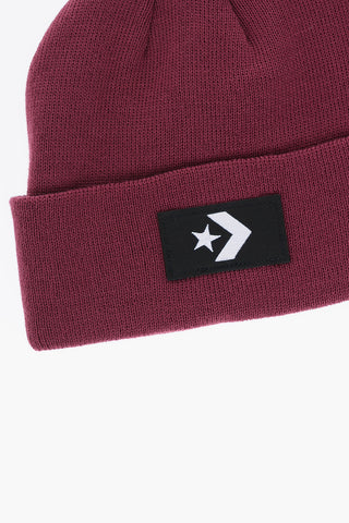 Beanie in Tinta Unita con Patch Logo a Contrasto