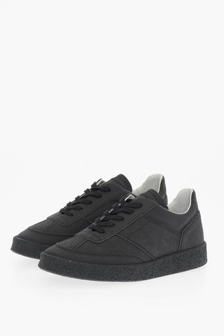 MM6 Solid Color Faux Leather Low-Top Sneakers with Cracke Sole