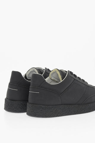 MM6 Solid Color Faux Leather Low-Top Sneakers with Cracke Sole