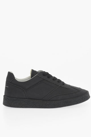 MM6 Solid Color Faux Leather Low-Top Sneakers with Cracke Sole