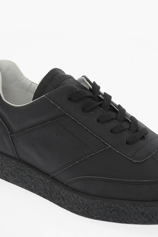 MM6 Solid Color Faux Leather Low-Top Sneakers with Cracke Sole