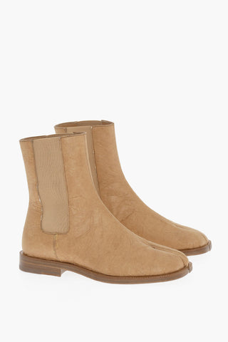 M22 Wrinkled Effect Faux Leather Chelsea TABI Ankle Boots