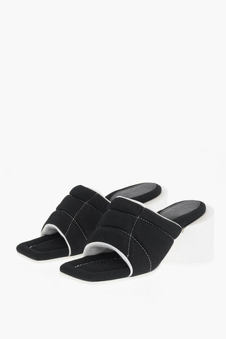 MM6 Square Toe Padded Fabric Mules Heel 7.5cm