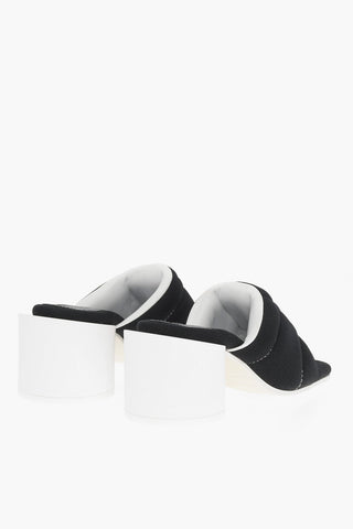 MM6 Square Toe Padded Fabric Mules Heel 7.5cm