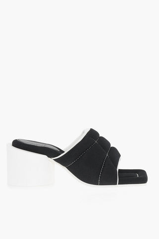 MM6 Square Toe Padded Fabric Mules Heel 7.5cm
