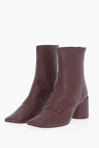 MM6 Textured Leather Square Toe Ankle Boots Heel 7cm