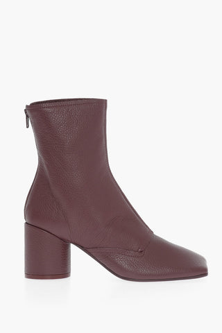 MM6 Textured Leather Square Toe Ankle Boots Heel 7cm
