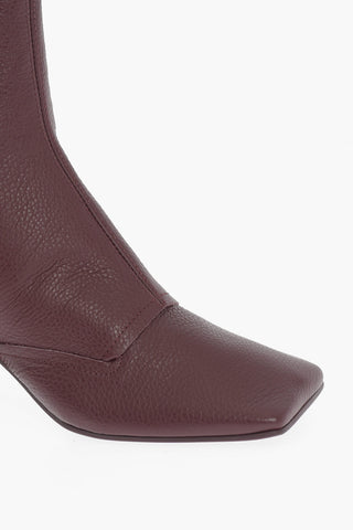 MM6 Textured Leather Square Toe Ankle Boots Heel 7cm